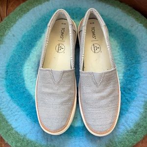 Toms Slip-on Sneakers, Pale Blue Stretch Upper, Rubber Sole, 10M, Worn Once